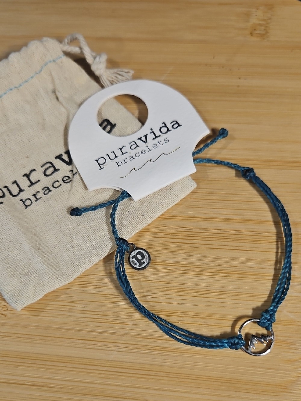 Pura Vida Blue Braided Bracelet with Silver Circle Charm